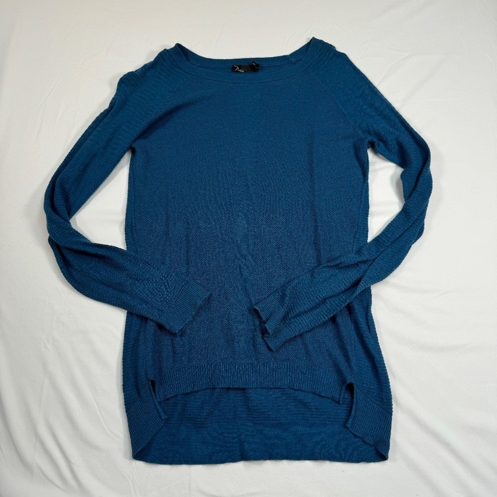 Noir Pull Over Lightweight Sweater Womens SZ XS Blue Turquoise Ribbed Sleeve